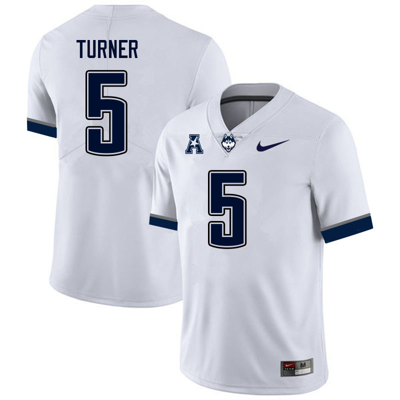 Men #5 Aaron Turner Uconn Huskies College Football Jerseys Sale-White - Click Image to Close